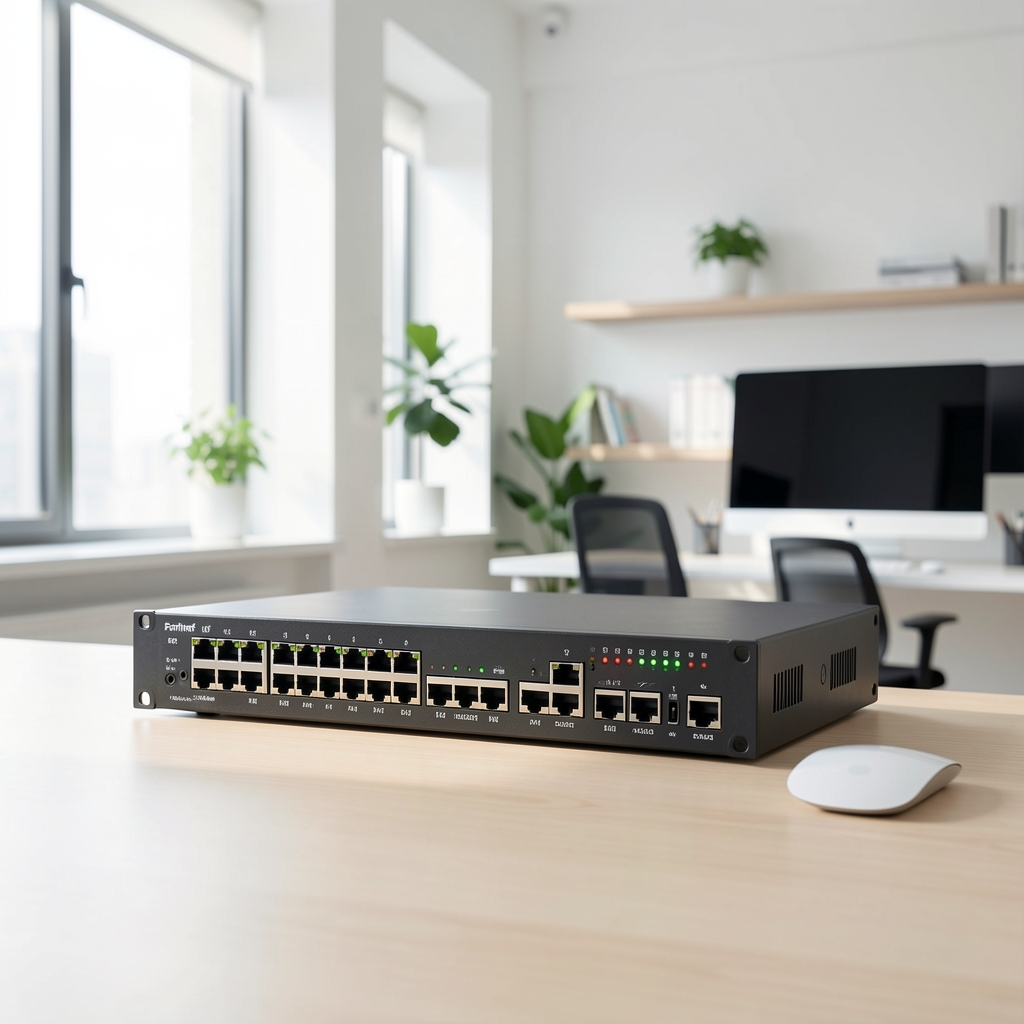 Fortinet FortiGate 100F next-generation firewall appliance with front panel ports and status LEDs