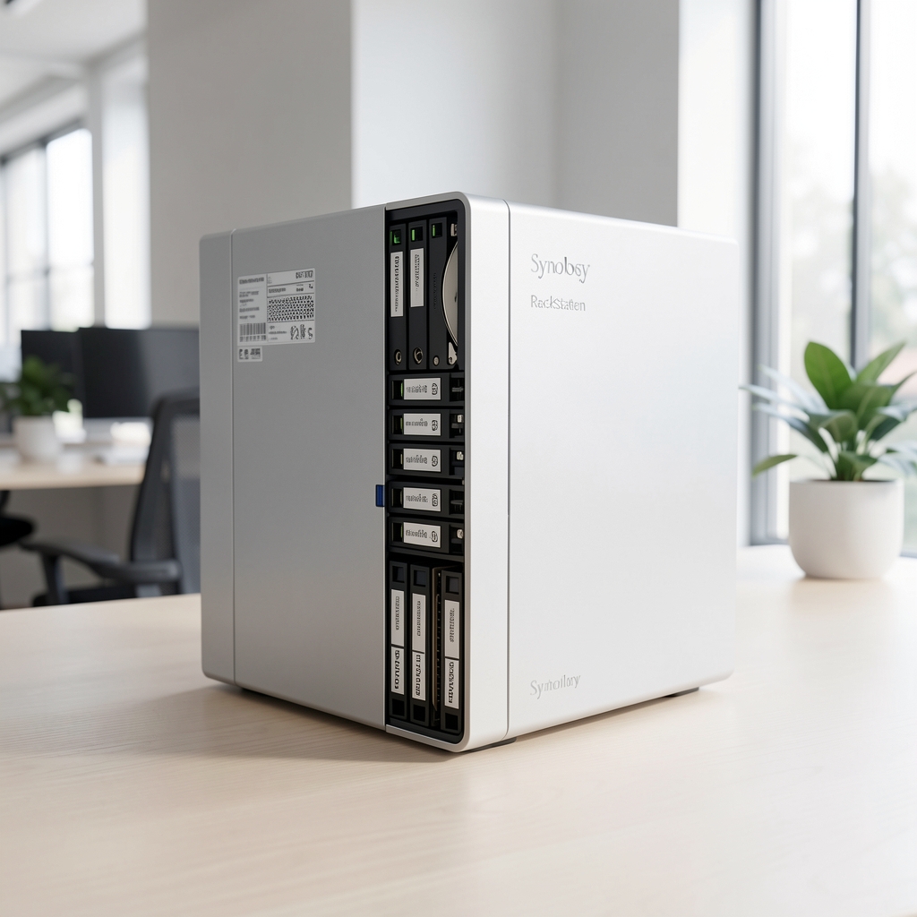 Sistem NAS Synology RackStation RS3621RPxs argintiu cu discuri HDD vizibile