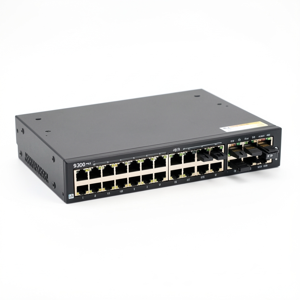 Cisco Catalyst 9300 48-port managed network switch with SFP uplink modules on white background