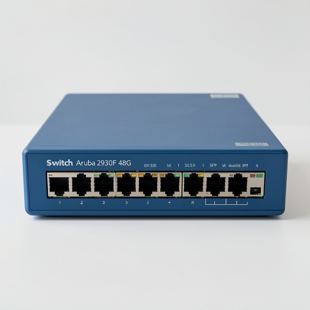 Switch HP Aruba 2930F 48G albastru cu porturi SFP pe panoul frontal