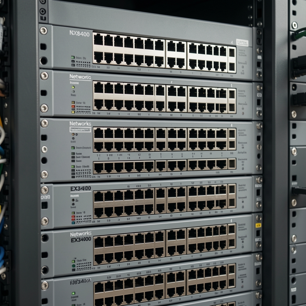 Switch Juniper Networks EX3400 48 porturi gri inchis in rack de retea